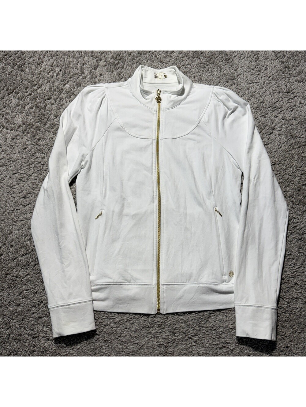 Lilly Pulitzer Luxletic Jacket Women Size M White Zip Up Puff Sleeve Athleisure